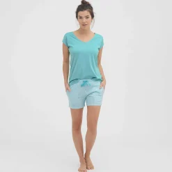 LIVING CRAFTS Kylie – Schlafshorts Vichy-Lagune Sale