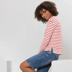 LIVING CRAFTS Muriel - Langarmshirt Echtes Rot/Natur Flash Sale