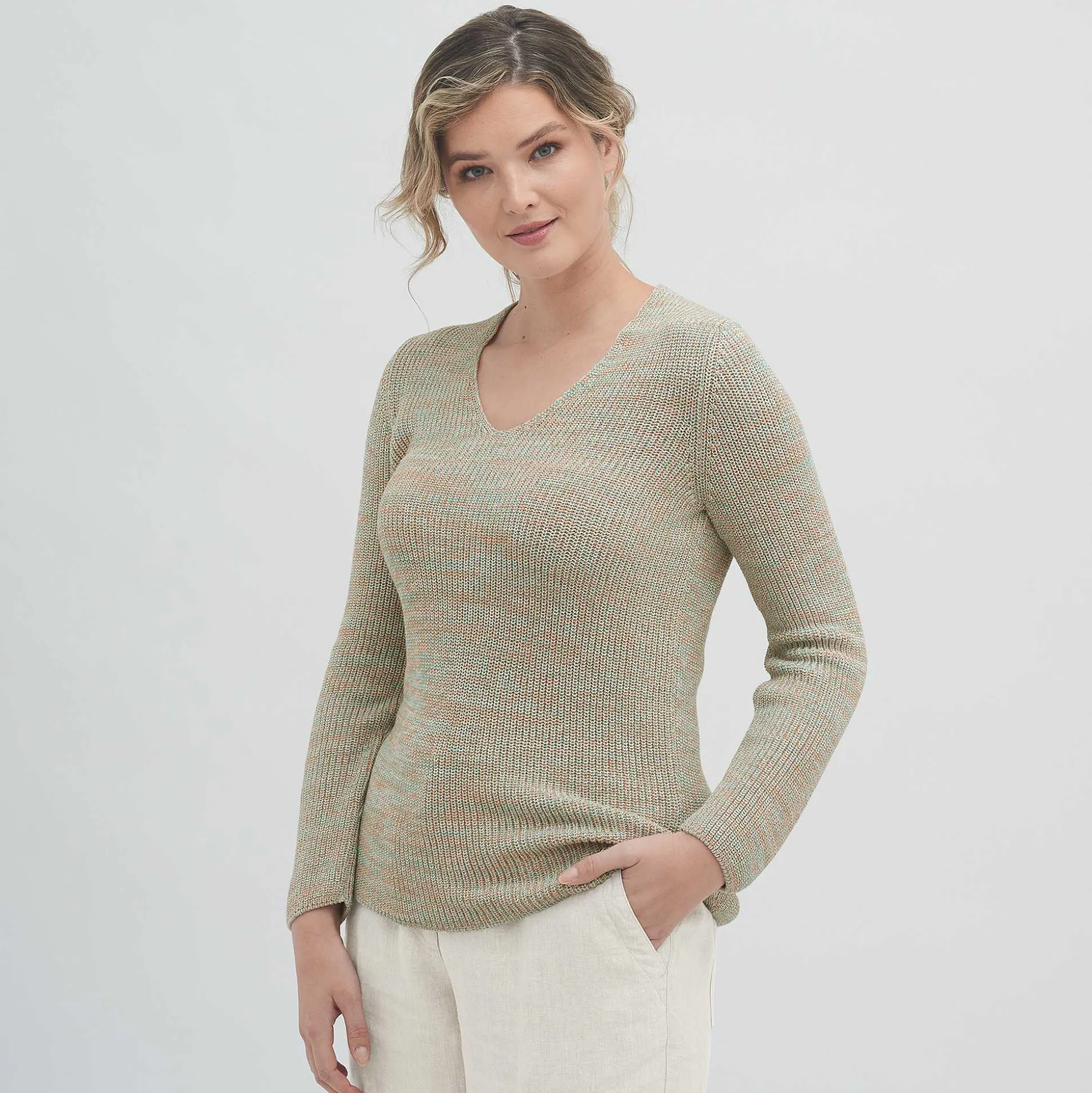 LIVING CRAFTS Olena - Pullover Lagune/Aprikose Discount