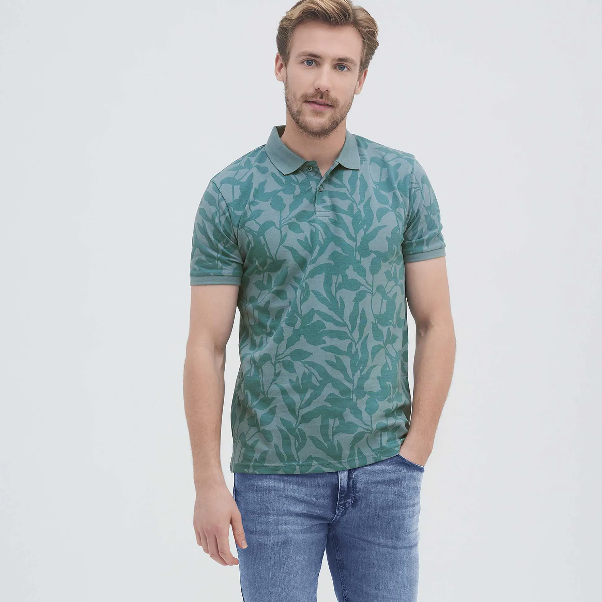 LIVING CRAFTS Onofrio - Poloshirt Blatter/Riffgewasser Fashion