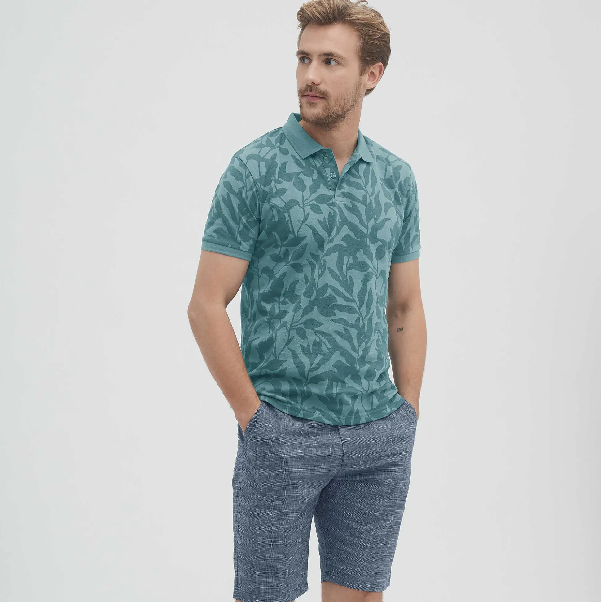LIVING CRAFTS Onofrio - Poloshirt Blatter/Riffgewasser Fashion