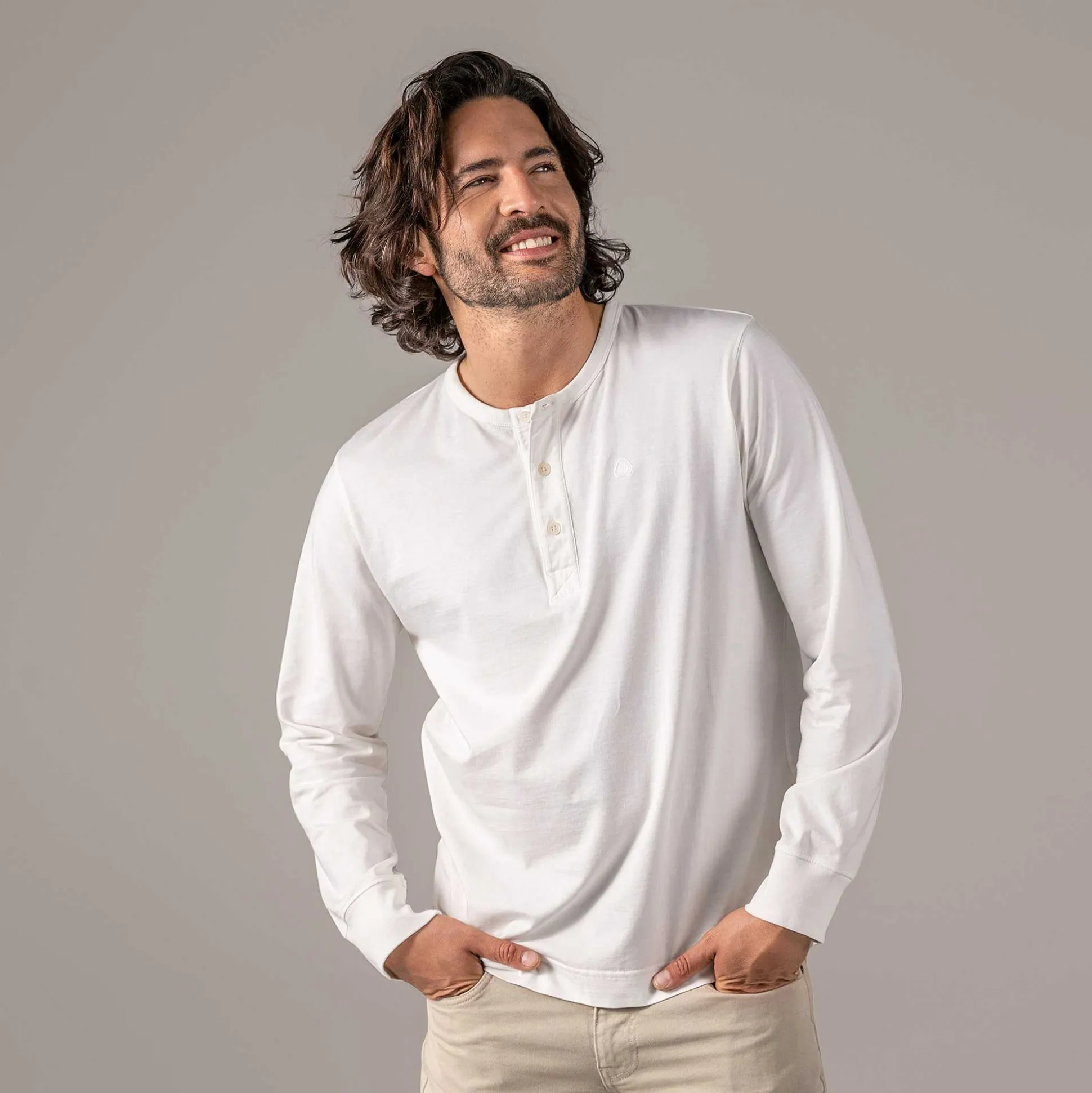 LIVING CRAFTS Paolo - Henley-Shirt Ekru Clearance