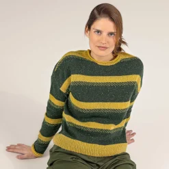 LIVING CRAFTS Paremi - Pullover Dunkles Oliv/Honig Fashion
