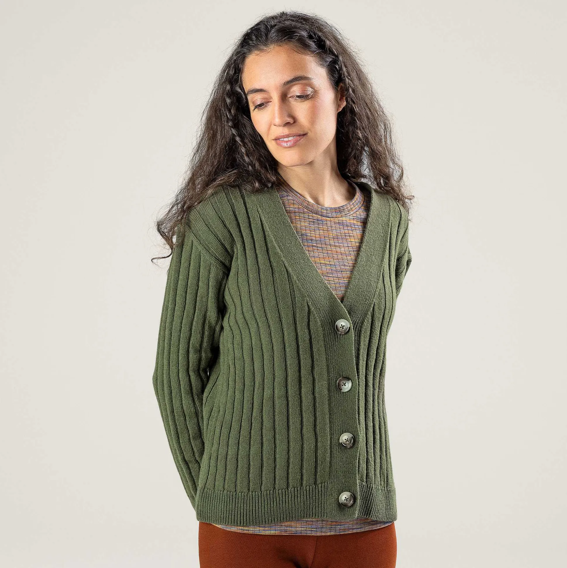 LIVING CRAFTS Pirala - Strickjacke Dunkles Oliv Outlet